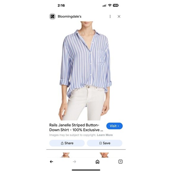 Rails Janelle Blouse Size  L , Button-Up  Long Sleeve Blue White Stripe  Stains - Picture 1 of 10